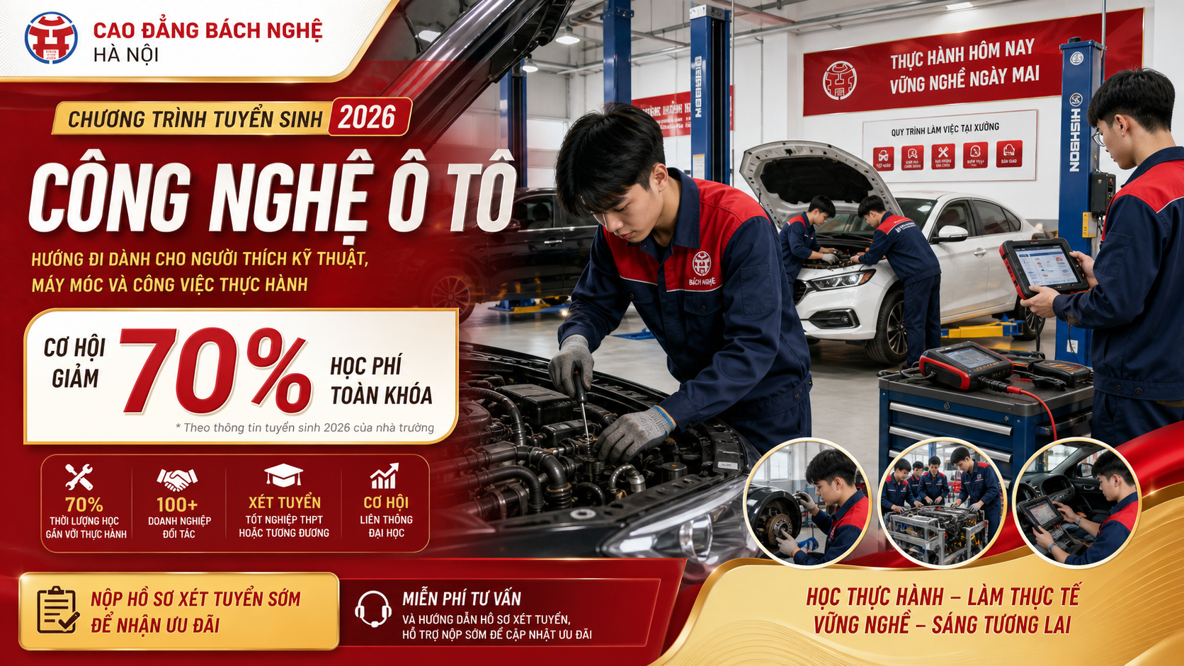 Sinh viên thực hành trong xưởng kỹ thuật - ngành Công nghệ ô tô